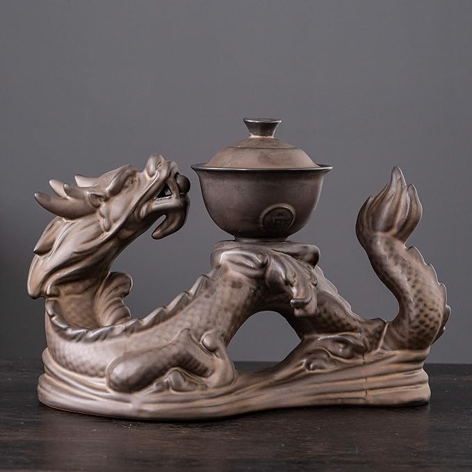 Dragon Tea Sets with Infuser Semi Automatic Tea Set Magic Teapot with 8 cups (Antique Brass Dragon- A) - Bloomnest