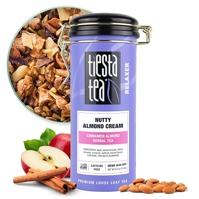 Tiesta Tea - Nutty Almond Cream, Premium Loose Leaf, Cinnamon Almond Herbal Tea Blend, Non-Caffeinated, Make Hot or Iced & Brews Up to 50 Cups, 6.2 Ounce Refillable Tin - Bloomnest