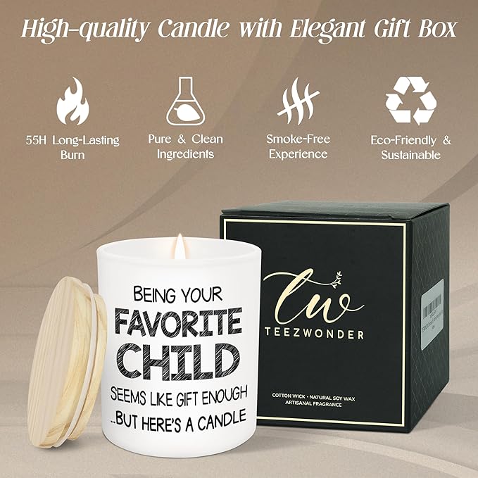 TEEZWONDER Birthday Gifts for Mom from Daughter Son - Favorite Child Vanilla Lavender Candle 10 oz - Dad Mom Birthday Gifts, Funny Gift for Grandma Grandpa, Scented Candles for Men Women - Bloomnest