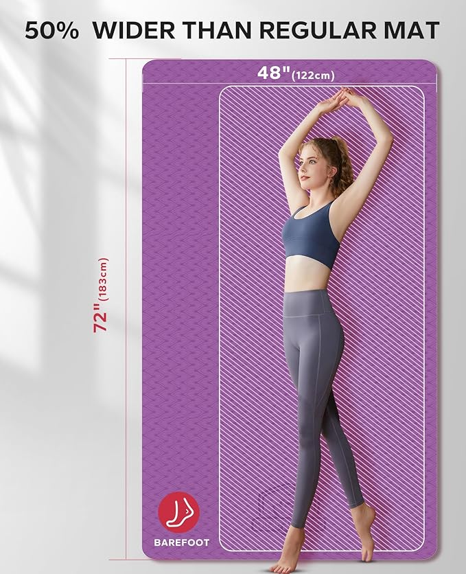 HAPBEAR Extra Large Yoga Mat - 72"x48"/78"x54", 1/4" & 1/3" Thick, Non-Slip, Durable, Eco-Friendly, Wide Exercise Mat for Home Workouts, Yoga, Pilates, Stretching, Meditation (Barefoot Exercise) - Bloomnest