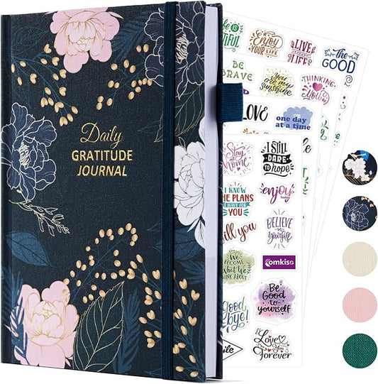 Gratitude Journal with 4 Inspirational Stickers: Undated Daily Gratitude Journal for Women and Men - More Happiness, Affirmation, and Mindfulness in A Few Minutes with Prompts & Quotes (Peony) - Bloomnest