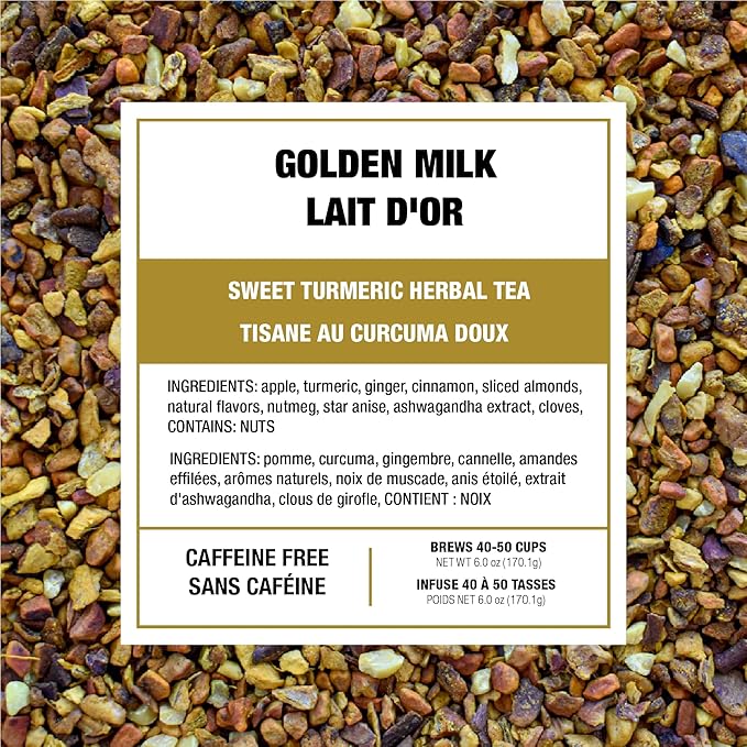 Tiesta Tea - Golden Milk, Loose Leaf, Sweet Turmeric Herbal Brew, Non-Caffeinated Herbal Blend, Makes Hot or Iced Up to 40-50 Cups, 6oz Refillable Tin - Bloomnest