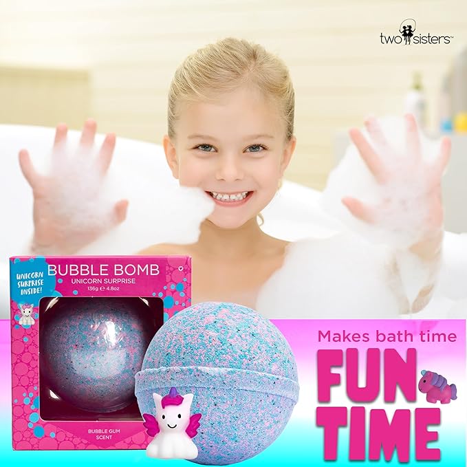 Unicorn Bath Bomb for Girls with Surprise Squishy Toys Inside by Two Sister - Large Bubble Bombs for Kids - Moisturizes Dry Sensitive Skin, Releases Color, Scent, Bubbles - Ideal Gift by Two Sisters - Bloomnest