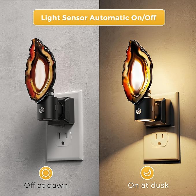L LOHAS LED Night Light, Night Lights Plug into Wall, Agate Nightlight Rotating, Dimmable Nightlights Plug in with Light Sensor, Soft White Nightlights for Bathroom Bedroom Hallway, 2 Pack(Red) - Bloomnest