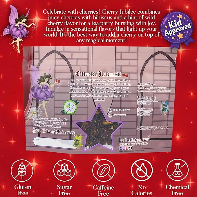 Bellasia Tea Cherry Jubilee for Kids Using Real Fruit Pieces - Caffeine Free Herbal Tea with Real Ingredients & Balanced Flavor- Add Loose Leaf Tea to Your Child’s Routine for A Fun & Tasty Drink - Bloomnest
