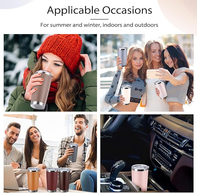 Sieral 36 Packs Stainless Steel Tumbler Bulk with Lid Vacuum Double Wall Insulated Travel Coffee Mug Powder Coated Tumbler Cup for Graduation Wedding Christmas Birthday Party(Brown Gray, 20 oz) - Bloomnest