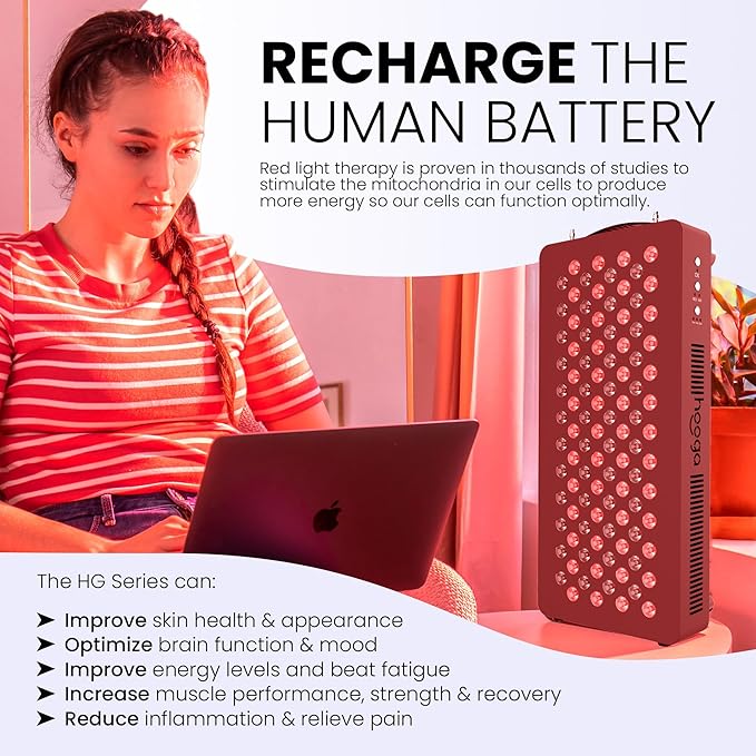 Hooga Red Light Therapyfor Face & Body, 60 LEDs, 660nm Red 850nm Near Infrared with Timer for Pain Relief, Skin Health, Anti-Aging, Sleep, Energy & Recovery, Includes Hanging Kit & Handle - HG300 - Bloomnest
