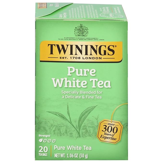 Twinings Pure White Tea Individually Wrapped Bags, 20 Count (Pack of 1), Light & Fresh, Caffeinated, Enjoy Hot or Iced, 20 Teabags - Bloomnest