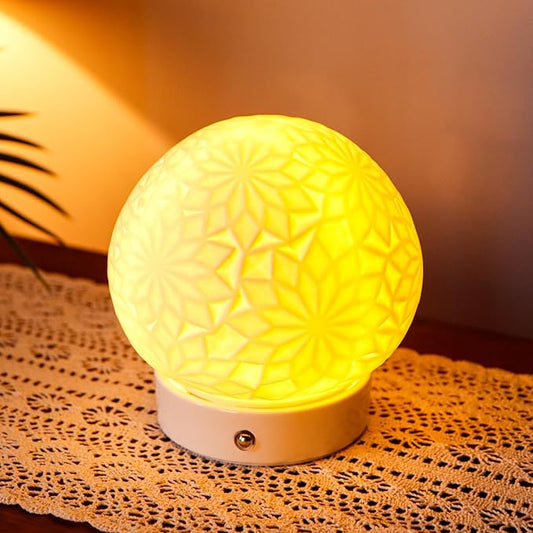 JHY DESIGN Ceramic Spherical Decorative lamp 6.5" H Rechargeable Table Lamp Dimmable Touch Control Desk lamp for Home Bedroom Living Room Outdoors(Snowflake) - Bloomnest