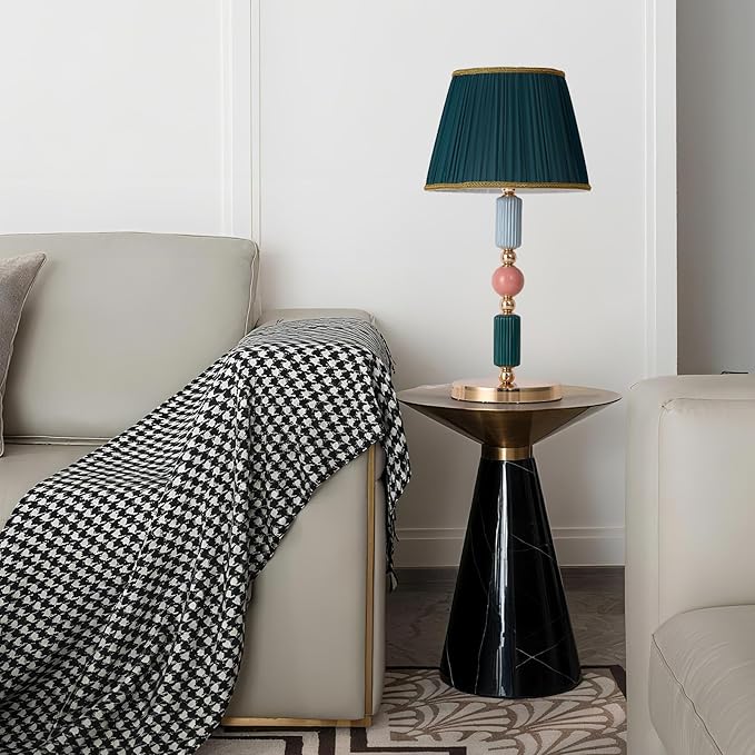 Green Fabric Shade Table Lamp Modern Metal Desk Lamp with Plug Cord Switch for Bedroom Bedside - Bloomnest
