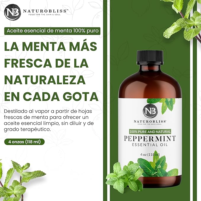 NaturoBliss Peppermint Essential Oil, 100% Pure and Natural Therapeutic Grade, Premium Quality Peppermint Oil, 4 fl. Oz - Perfect for Aromatherapy and Relaxation - Bloomnest
