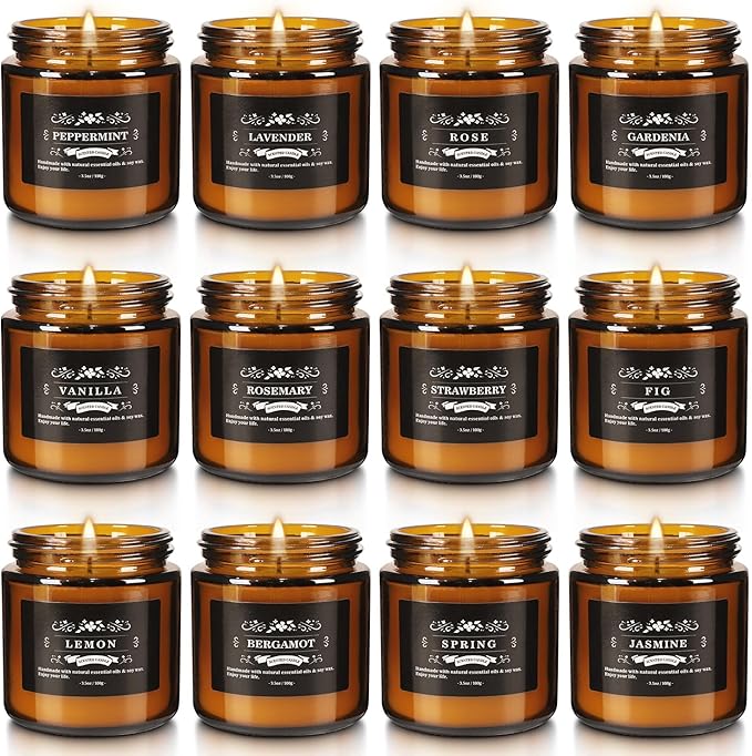 Scented Candle Set 12 Pack, Candle for Home Scented, Odor Eliminating, Stress Relief, Long Lasting Soy Wax Gift Set - Bloomnest