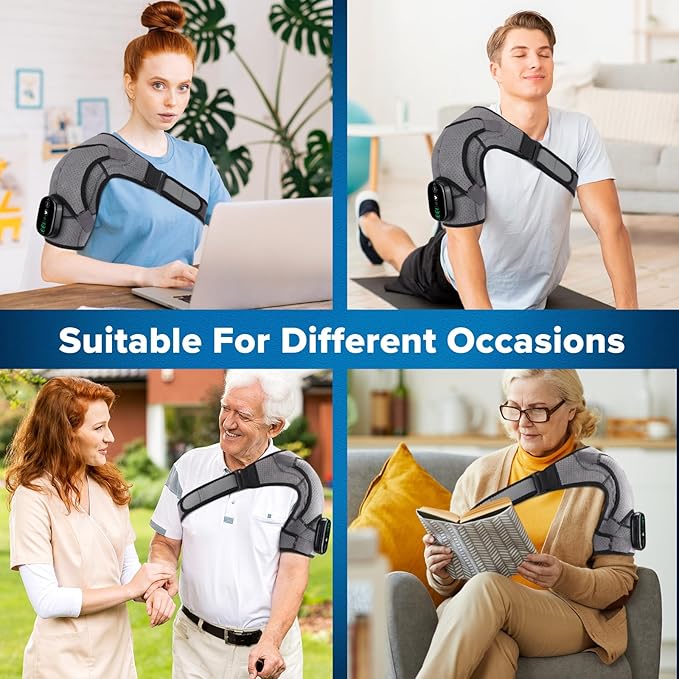 Shoulder Heating Pad with Massage, Cordless Heated Shoulder Wrap for Pain Relief, Deep Tissue Shoulder Massager for Rotator Cuff & Shoulder Brace Support - Bloomnest