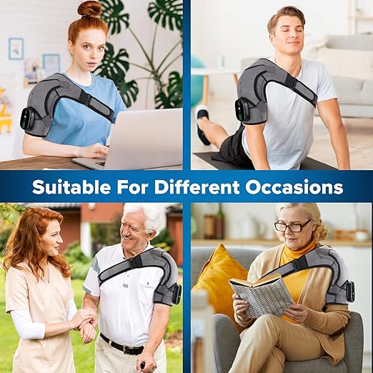 Cordless Portable Shoulder Heating Pad & Massager, Heating Vibration Shoulder Brace for Pain Relief, Rotator Cuff Support for Men & Women, Black&Grey - Bloomnest