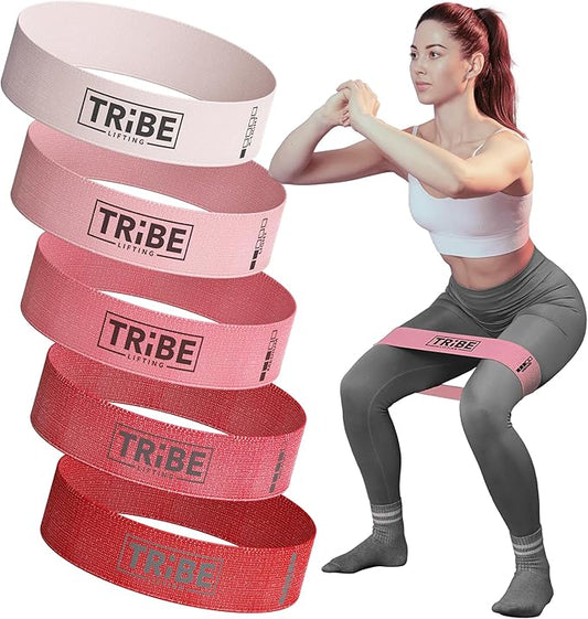 Tribe Lifting Fabric Resistance Bands for Glutes & Legs | 5 Fabric Workout Bands Set | Thick Booty Bands for Squats, Lunges, Hip Training, Physical Therapy & Home Workouts