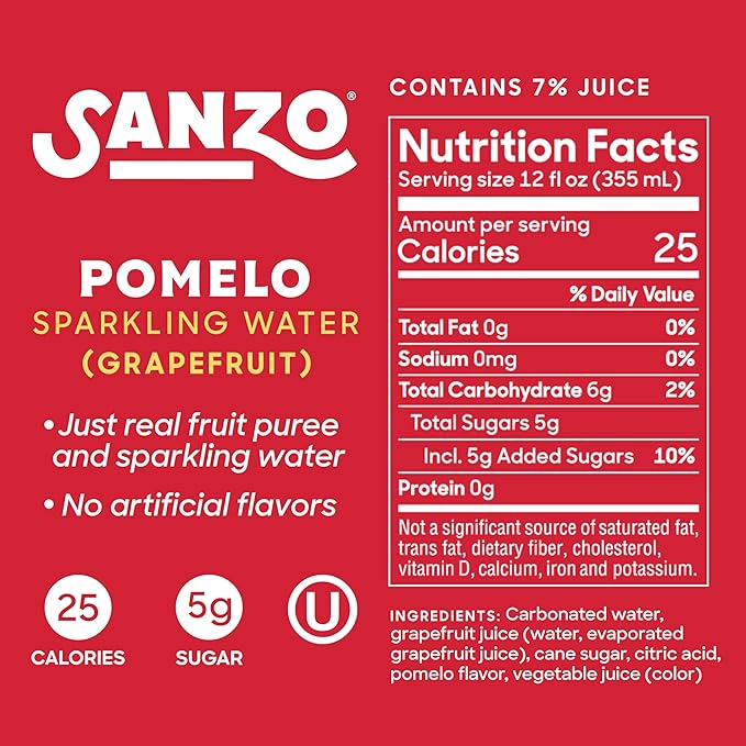 Sanzo Flavored Sparkling Water - Pomelo Grapefruit Seltzer - Low Calorie Low Sugar - Craft Asian Drinks - Vegan Gluten Free Carbonated Flavored Water - Fizzy Bubbly Healthy Drinks - 12oz, 12 Pack - Bloomnest