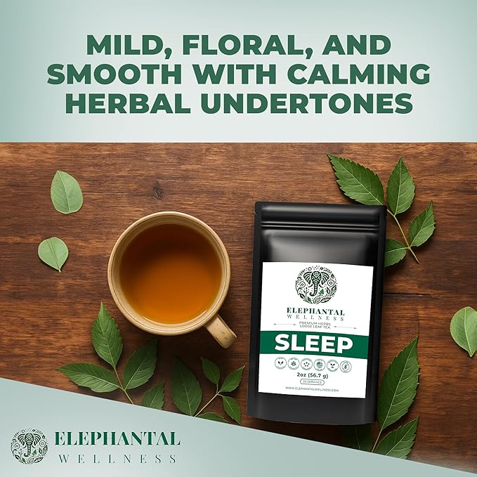 Elephantal Wellness Premium Sleep Herbal Tea | Deep Rest & Relaxation Support with Valerian Root, Passionflower, Chamomile, Lemon Balm Tea & Skullcap | Handmade, Caffeine-Free, Non-GMO Loose Leaf Blend, 2oz, 20 Servings - Bloomnest