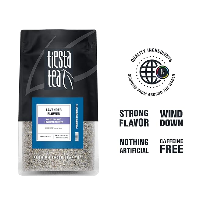 Tiesta Tea - Dried Organic Lavender Flower, Loose Leaf, Premium Non-Caffeinated Blend, Make Hot or Iced, Raw Edible Lavender Buds, Rich Flavors, 8oz Resealable Bulk Pouch - Bloomnest
