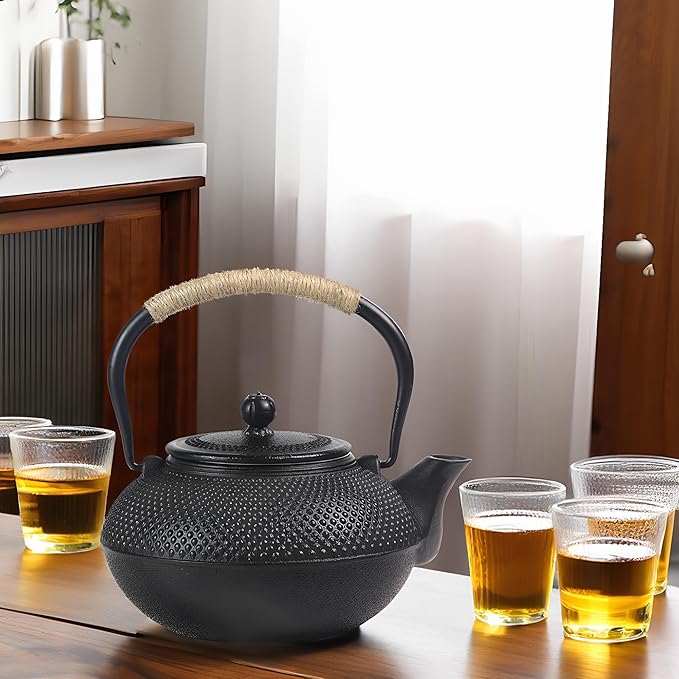 Big Cast Iron Teapot, Japanese Tetsubin Tea Kettle for Stovetop Safe, Cast Iron Teapot with Tea Strainer for Loose Tea and a Fully Enameled Interior (1500ml/50.7oz) - Bloomnest