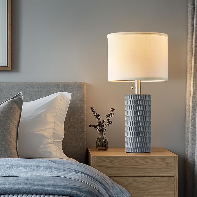 Table Lamps for Living Room Set of 2, Ceramic Table Lamps for Bedroom, 20" Modern Lamps for Night Stands, Grey - Bloomnest