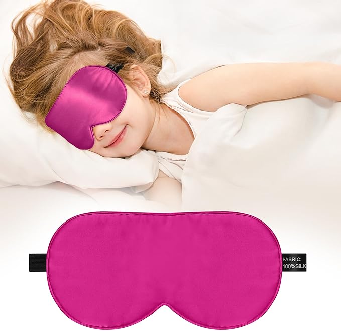 Kids Sleep Mask Eye Cover, 100% Real Natural Pure Silk Eye Mask with Adjustable Strap, Blindfold Kids Eye Mask for Sleeping, Eye Shade for Boys Girls and Adult, Pressure-Free Comfort (Rose red) - Bloomnest