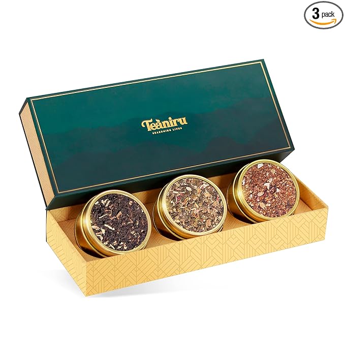 Teaniru, Grandeur Tea Collection | 3 Loose Leaf Tea Sampler | Variety Pack Assortment of Green, Herbal & Black Tea | Gluten Free & Sugar Free | Gift Set for Men & Women | Thanks Giving - Bloomnest