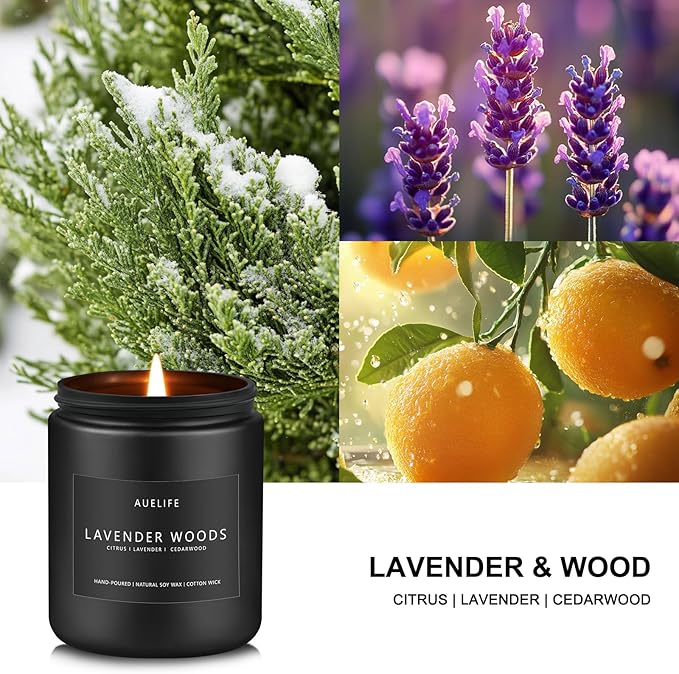 Scented Candles for Men | Lavender & Wood Candle - Candle for Men, Manly Candles for Home Scented, Man Gifts for Him/Friend, 7oz Black Jar - Bloomnest
