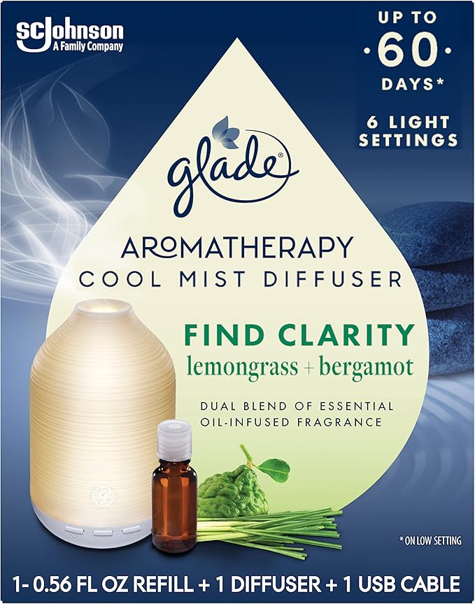 Glade Aromatherapy Diffuser & Essential Oil, Air Freshener for Home, Find Clarity Scent with Notes of Bergamot & Lemongrass, 0.56 Fl Oz - Bloomnest