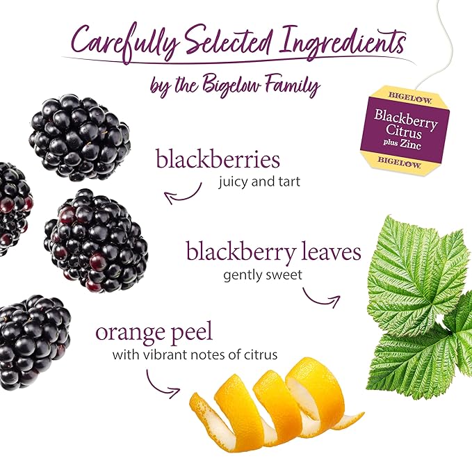 Bigelow Tea Blackberry Citrus Plus Zinc Herbal Tea, Caffeine Free Tea with Blackberry, 18 Count Box (Pack of 6), 108 Total Tea Bags - Bloomnest