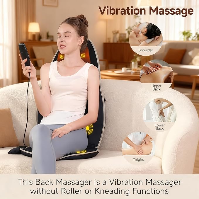 SLOTHMORE Back Massager with Heat, Seat Massager for Full Back with 8 Vibrating Motors and 2 Heat Levels, Chair Massager for Office/Home - Bloomnest