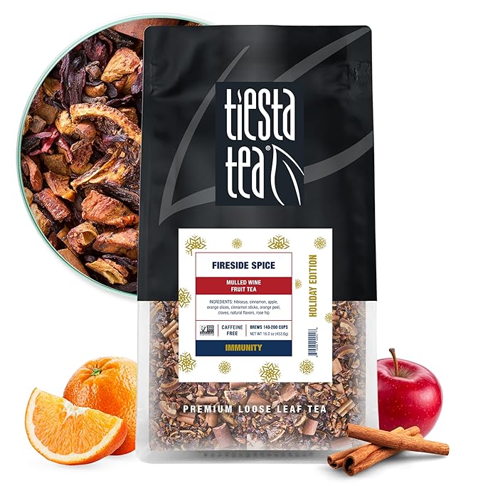 Tiesta Tea - Fireside Spice, Mulled Wine Herbal tea, Premium Loose Leaf Tea Blend, Non Caffeinated Holiday Teas, Make Hot or Iced & Brews Up to 200 Cups - 16 Ounce Resealable Bulk Pouch - Bloomnest