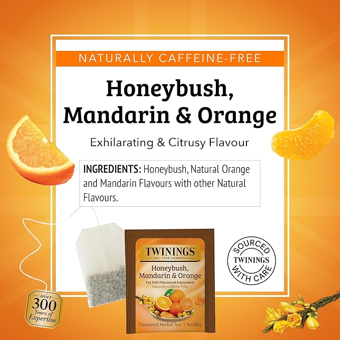 Twinings Honeybush, Mandarin, & Orange Herbal Tea Individually Wrapped Bags, 20 Count (Pack of 6), Naturally Caffeine-Free, Enjoy Hot or Iced, 120 Teabags - Bloomnest