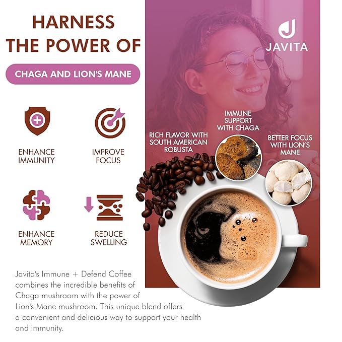 Mushroom Coffee by Javita, Immune & Defend Blend of Chaga, Lion's Mane and Dark Roast Coffee for Morning Boost, Antioxidant Support; Keto-friendly, 4 boxes of 24 (3.5g) Sticks, 96 ct - Bloomnest