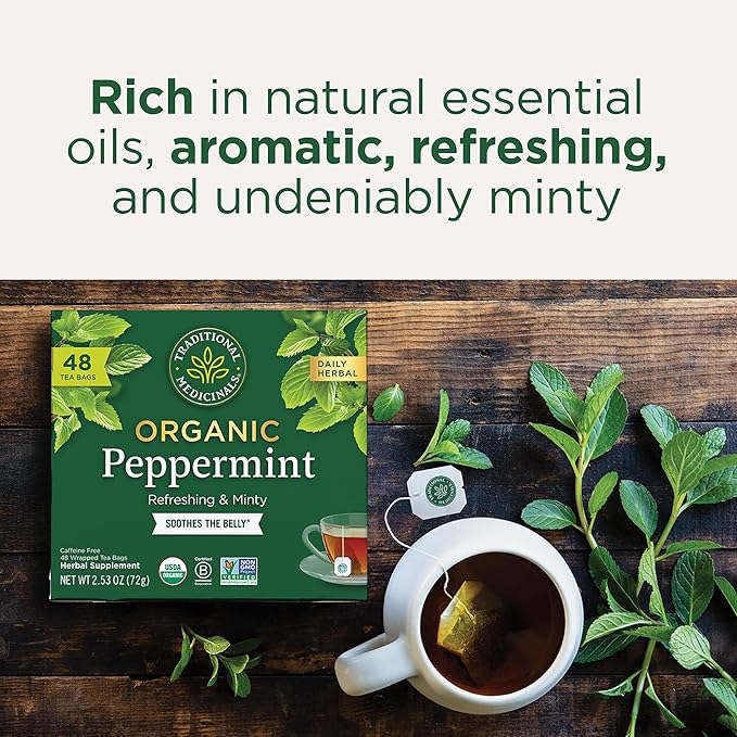 Traditional Medicinals Tea, Organic Peppermint, Soothes Your Belly, Refreshing & Minty, 48 Tea Bags - Bloomnest