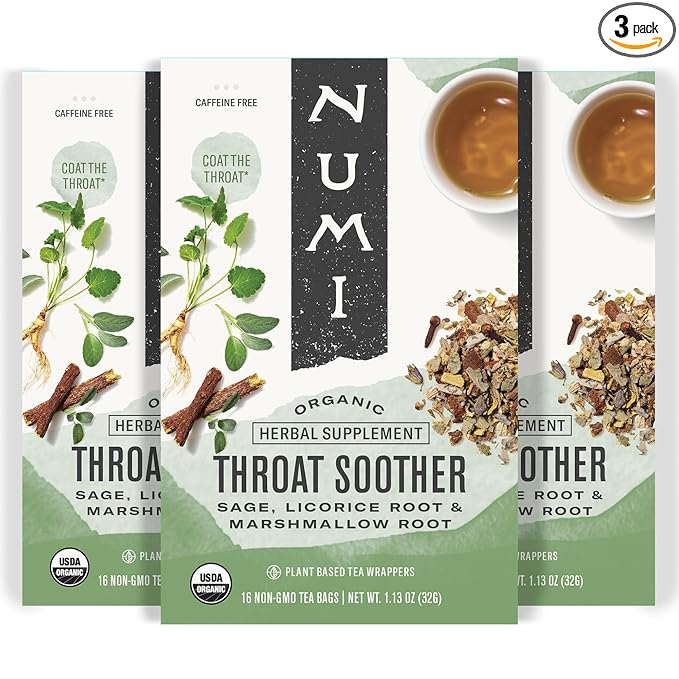 Numi Organic Throat Soother Herbal Tea – 48 Herbal Tea Bags – Caffeine Free Blend with Sage Licorice Marshmallow Root Cinnamon & Clove for Smoothing & Soothing Throat Comfort - Bloomnest