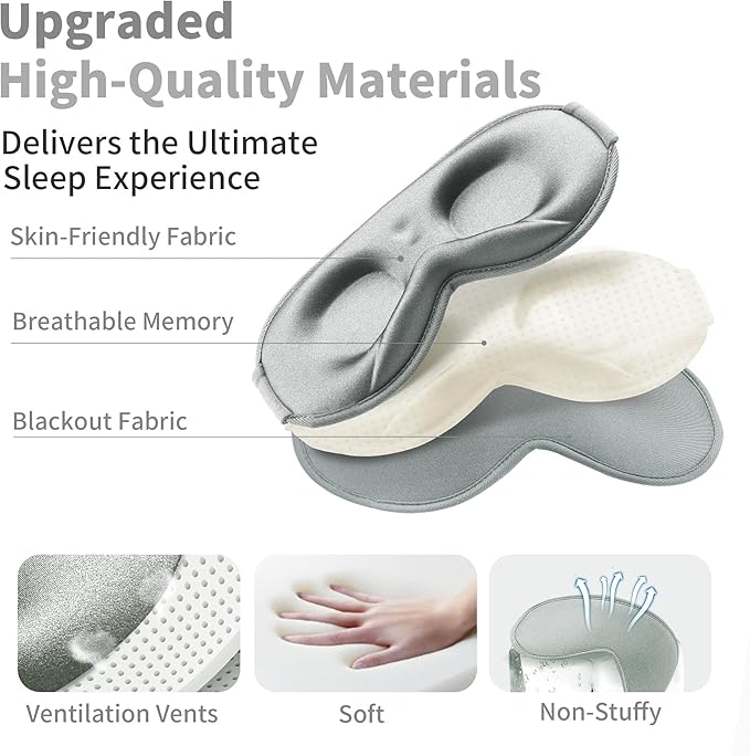 3D Sleep Mask for Men Women 2 Pack, Blackout Eye Mask for Sleeping Eye Mask for Side Sleeper, Memory Foam Adjustable&Washable, Airplane Travel Essentials Couples Yoga Meditation Black & Silver-Gray - Bloomnest