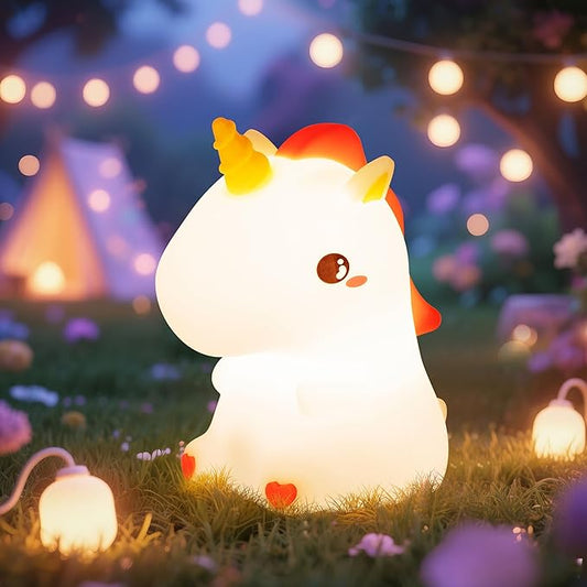 Night Light for Kids, Rechargeable Dimmable Silicone LED Nightlight with 7 Colors, Baby Nursery Night Lamp, Touch Squishy Lamp, Cute Gifts for Girls, Boys, Toddler Room Decor, Unicorn - Bloomnest