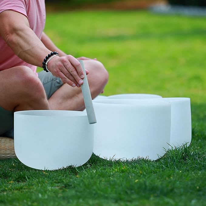 TOPFUND 10 inch C Note Crystal Singing Bowl Root Chakra with Heavy Duty Carrying Case and Suede Mallet