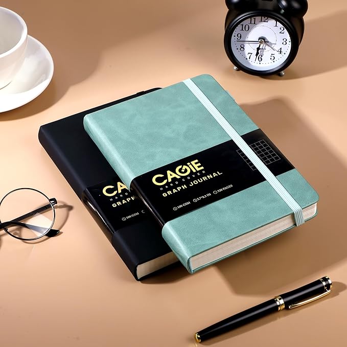 CAGIE Graph Paper Notebook- 320 Pages 100 GSM Graphing Grid Journal A5 Hardcover Leather Quad Ruled Notebooks for Engineering, Math, Work, Green - Bloomnest