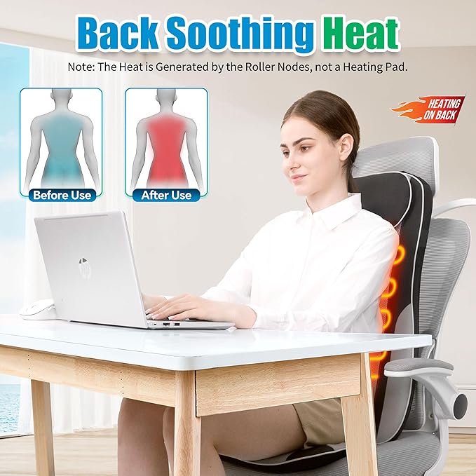 Shiatsu Back Massager with Heat, Massager Chair Pad for Pain Relief Deep Tissue with Smart Timer, Kneading Seat Cushion Vibration for Office, Home, and Travel Use - Bloomnest