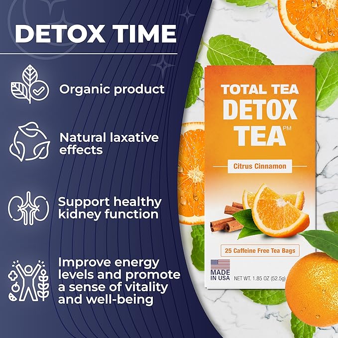 Total Tea Detox Tea & Energy Set - 25 Day Detox - Herbal SIim Tea with Chamomile - Hibiscus Tea and Ginger Root for Colon Cleanse – Natural Citrus & Cinnamon Fruit Tea for Digestive Health - Bloomnest