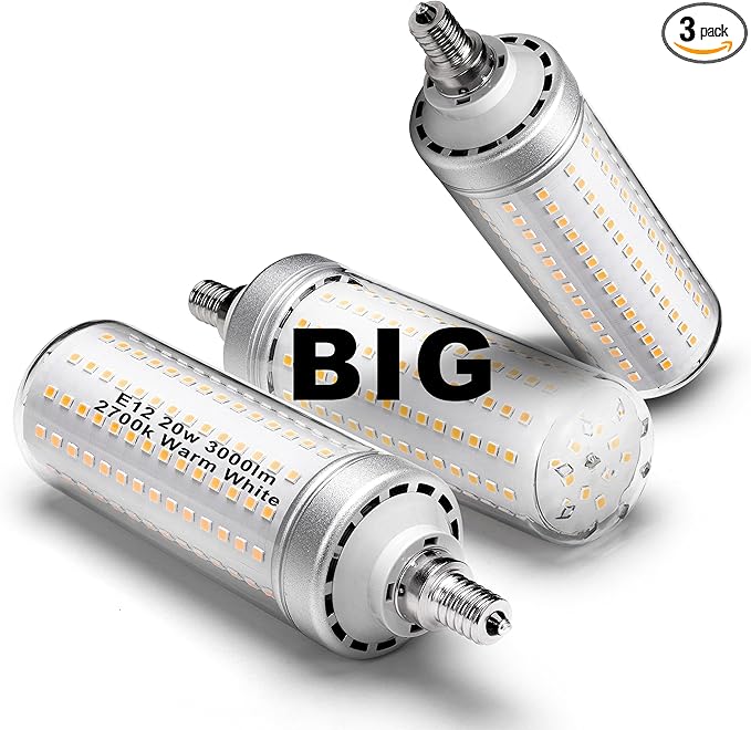 Big Size 1.77x 6.1 inch, E12 200w LED Candelabra Bulbs C7 Replacement,2700K Warm White,3000 Lumen T6 E12 20W LED Chandelier Light Bulbs for Ceiling Fan Pendant Lighting Floor Lamp,Non-dimmable,3 Pack - Bloomnest