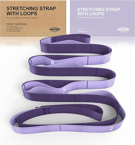 ROSAPOAR Stretching Strap with Loops - Non Elastic Yoga Straps for Physical Therapy, Durable Stretch Bands for Exercise, Flexibility Training, Hamstring & Leg Stretcher, Yoga/Pilates/Gymnastics - Bloomnest