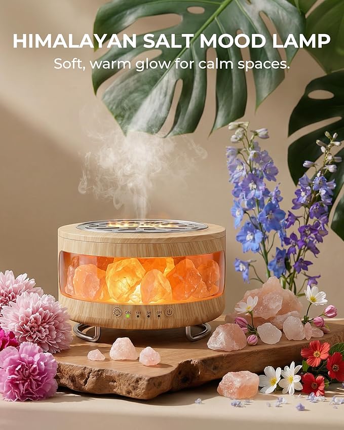 Essential Oil Diffuser with Himalayan Salt Lamp, 350ml Ultrasonic Aromatherapy Humidifier, 7 Colors LED Light, Timer & Auto Shut-Off for Home Bedroom Office Spa Yoga Bloomnest