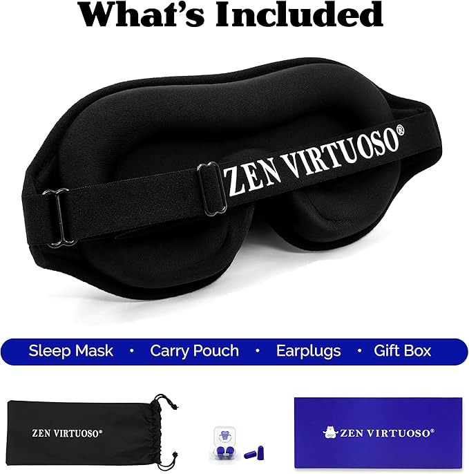 Complete Light Blocking 3D Sleep Mask – Blackout Eye Mask for Sleeping, Lash Extensions & Side Sleepers – Pressure-Free Comfort with Adjustable Strap, Travel Bag & Earplugs - Bloomnest