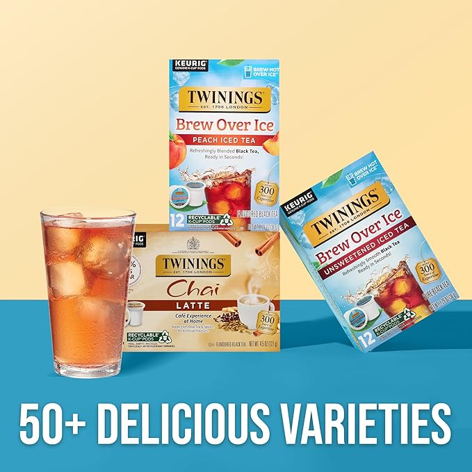 Twinings Brew Over Ice Unsweetened Peach Black Iced Tea 72 K-Cup Pods for Keurig, 12 Count (Pack of 6), Caffeinated - Bloomnest