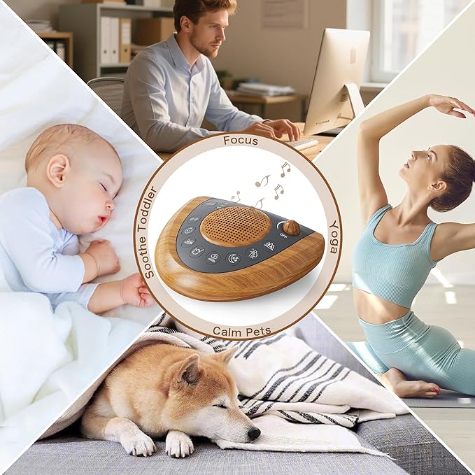 Raynic Noise Machine, Battery Powered Sound Machine, Portable Sleep Machine with 36 Natural Soothing Sounds, Timer, USB Port, Headphone Jack for Baby, Kids, Adults, Travel, Office (Yellow Wood Grain) - Bloomnest