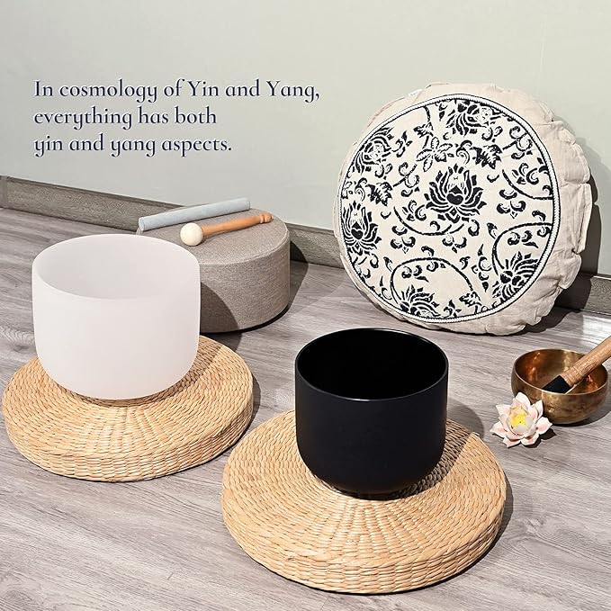 Couple of 2 PCS Yin and Yang Crystal Singing Bowl Set 8 Inch Black and 10 Inch White Mutual Attraction Bowls - Bloomnest