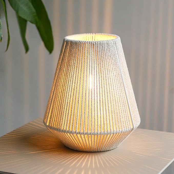 JHY DESIGN Woven Lampshade Table Lamp 8"H Cotton Rope Bedside Lamp Cordless Small Battery Operated Lamp Decorative Bedside Lamp with 6 Hours Timer for Bedroom Living Room Weddings Parties Patio Events - Bloomnest