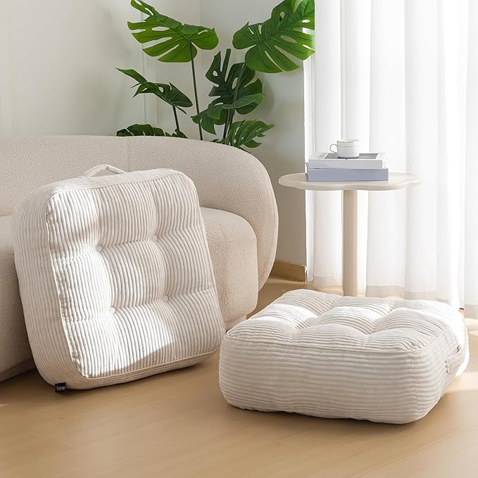 8" Washable Floor Pillow Cushion for Adults, Meditation Cushion Pillow, Large Square Floor Sitting, Removable Tufted Corduroy Cover, for Tatami Living Room or Yoga, 22x22 Inch, 2Pack, Machine Washable - Bloomnest